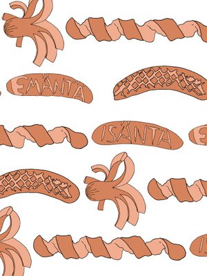 Makkara voi näyttää mustekalalta tai spiraalilta. Nimeä siihen ei kannata kirjoitttaa. Kuvitus: Valtteri Väkevä